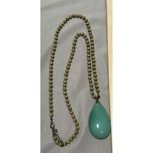 Fashion Jewelry Necklace With Teardrop Pendant With Brown And Gold Metallic Bead